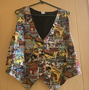 Retro Vintage Cartoon Comic Books Print Vest Large